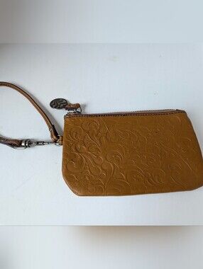 Jim Shore Embossed Leather Brown Wristlet purse